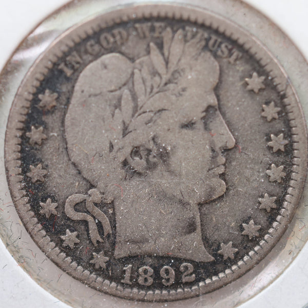 1892 Barber Quarter, Very Good+ Circulated Coin, Store #QR752