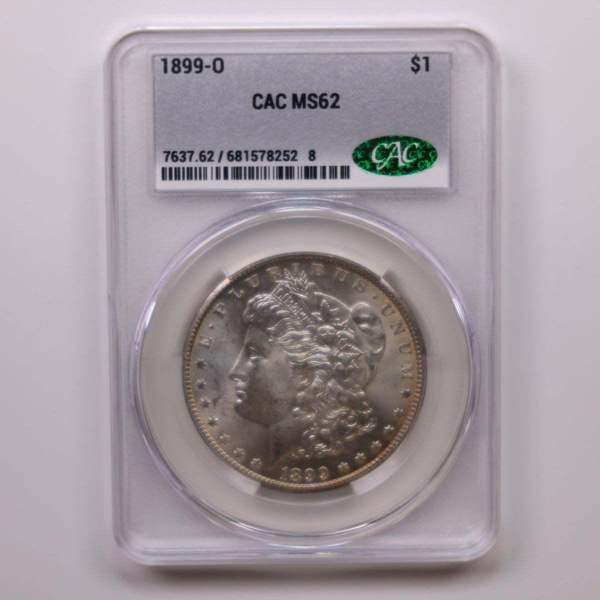 1899-O Morgan Silver Dollar, Toned CAC MS-62, Uncirculated Coin, Store #DR106.