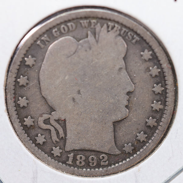 1892-S Barber Quarter, Good+ Circulated Coin, Store #QR755