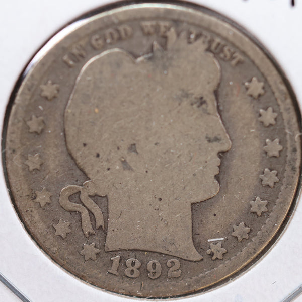 1892-S Barber Quarter, Good Circulated Coin, Store #QR756