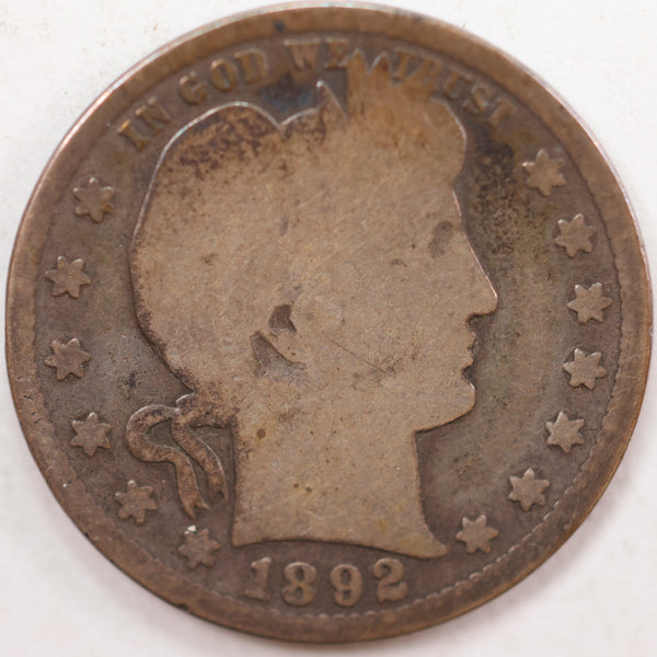 1892-S Barber Quarter, Good Circulated Coin, Store #QR757