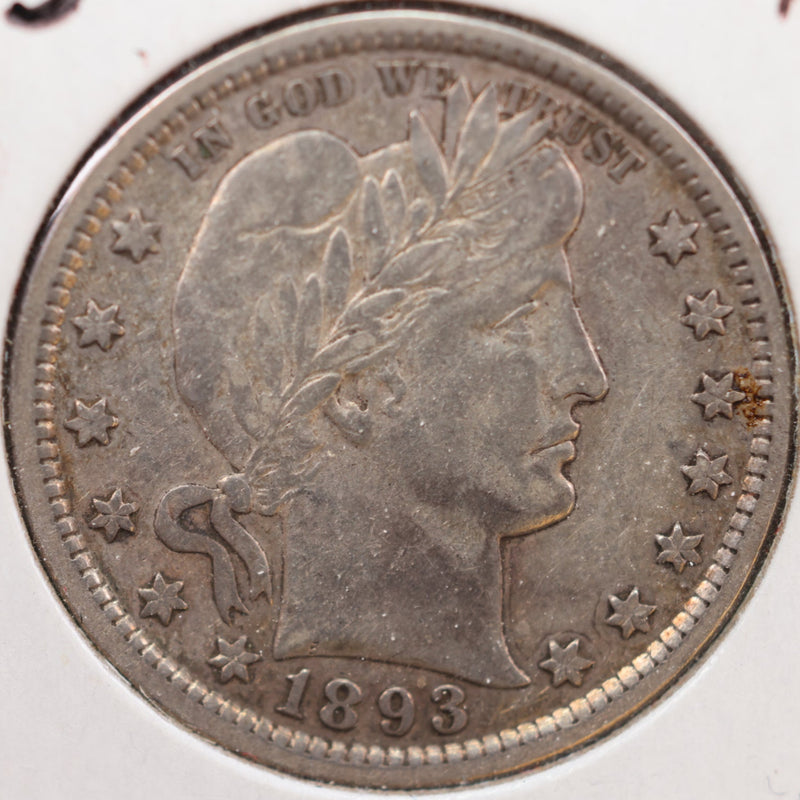 1893 Barber Quarter, Very Fine+ Circulated Coin, Store