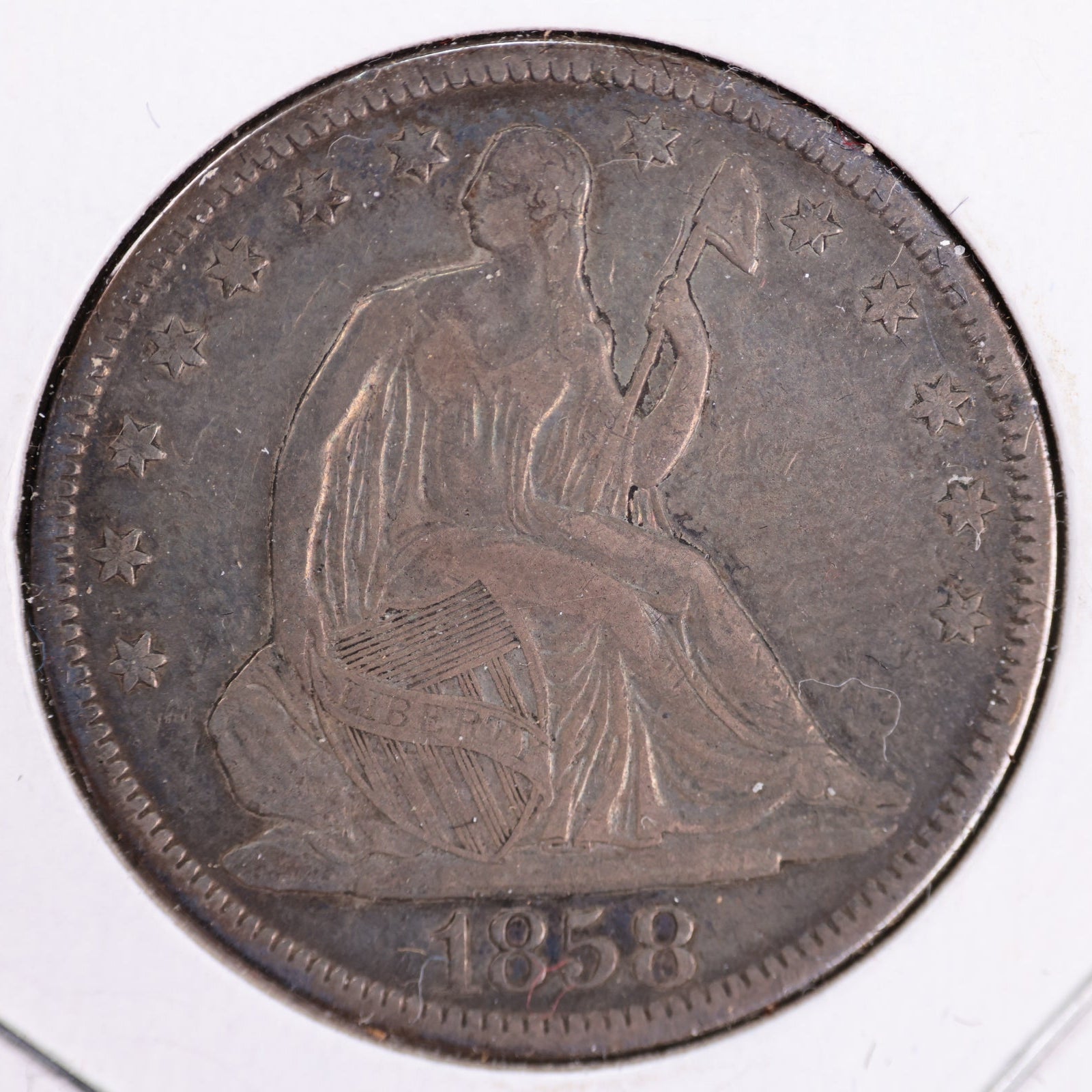 1858 Liberty Seated Half Dollar, Extra Fine Circulated Coin. Store #HR1959