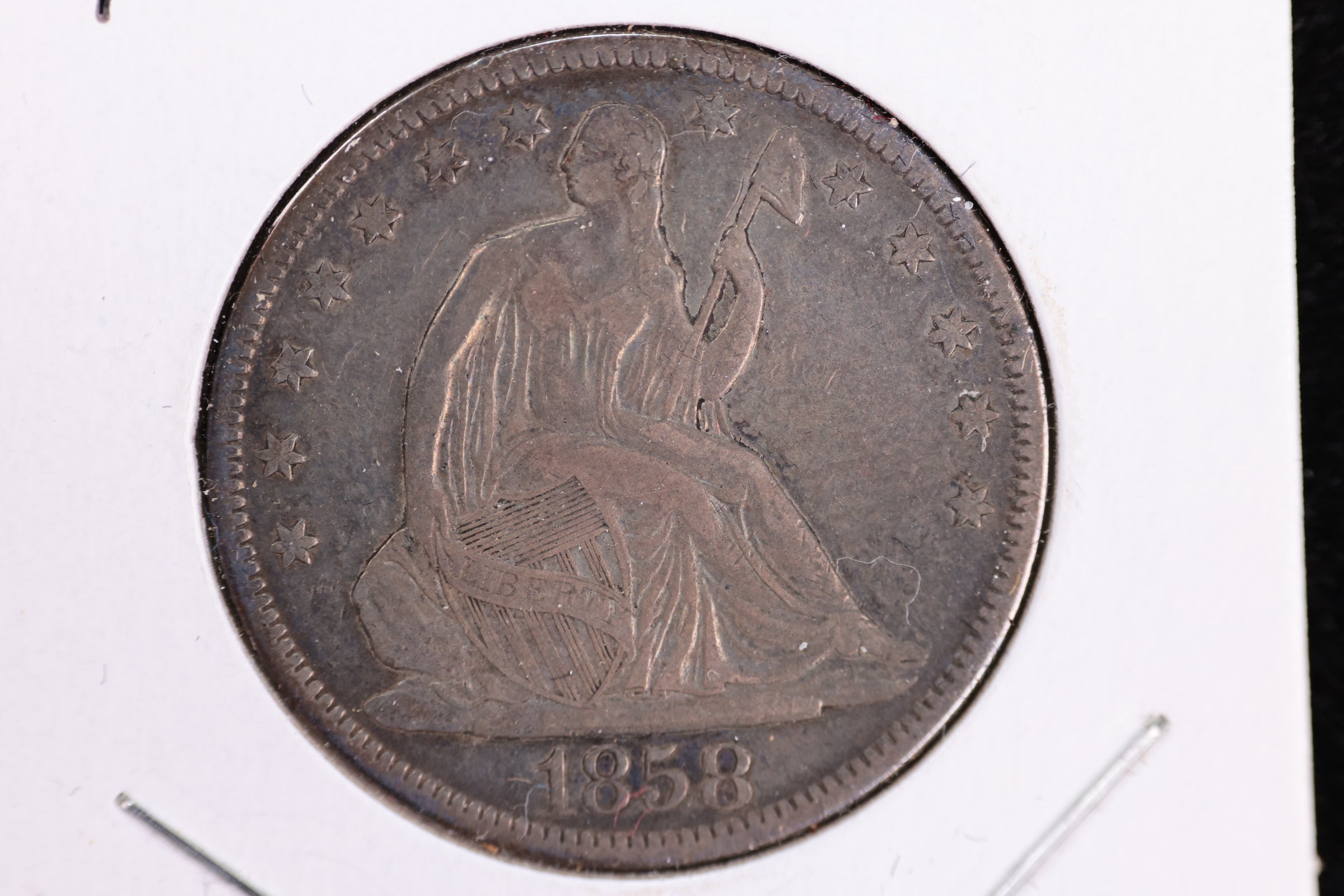 1858 Liberty Seated Half Dollar, Affordable Circulated Coin. Store Sale #23080925