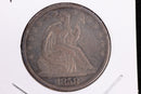 1858 Liberty Seated Half Dollar, Affordable Circulated Coin. Store Sale
