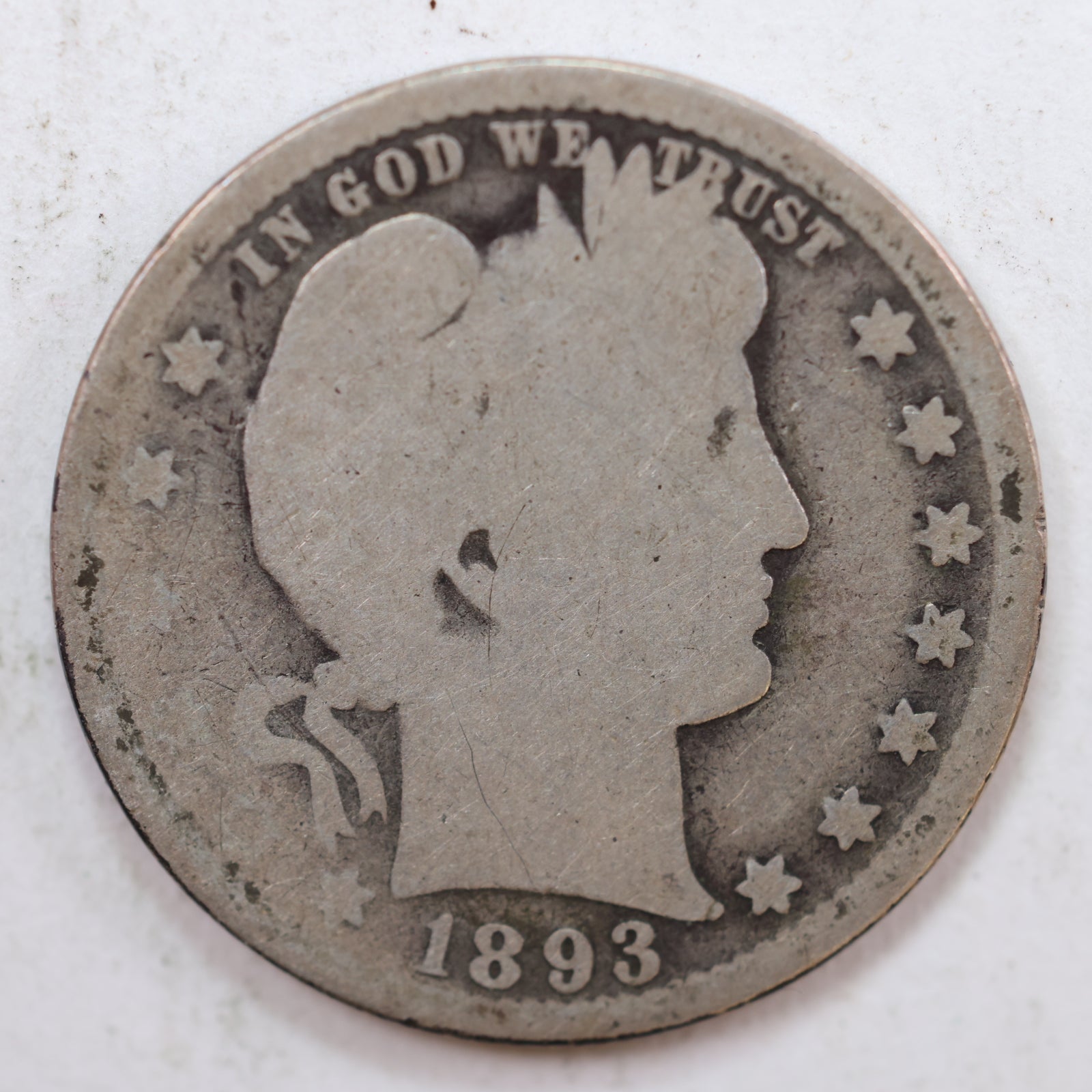 1893-O Barber Silver Quarter, Good Circulated Coin, Store #QR760