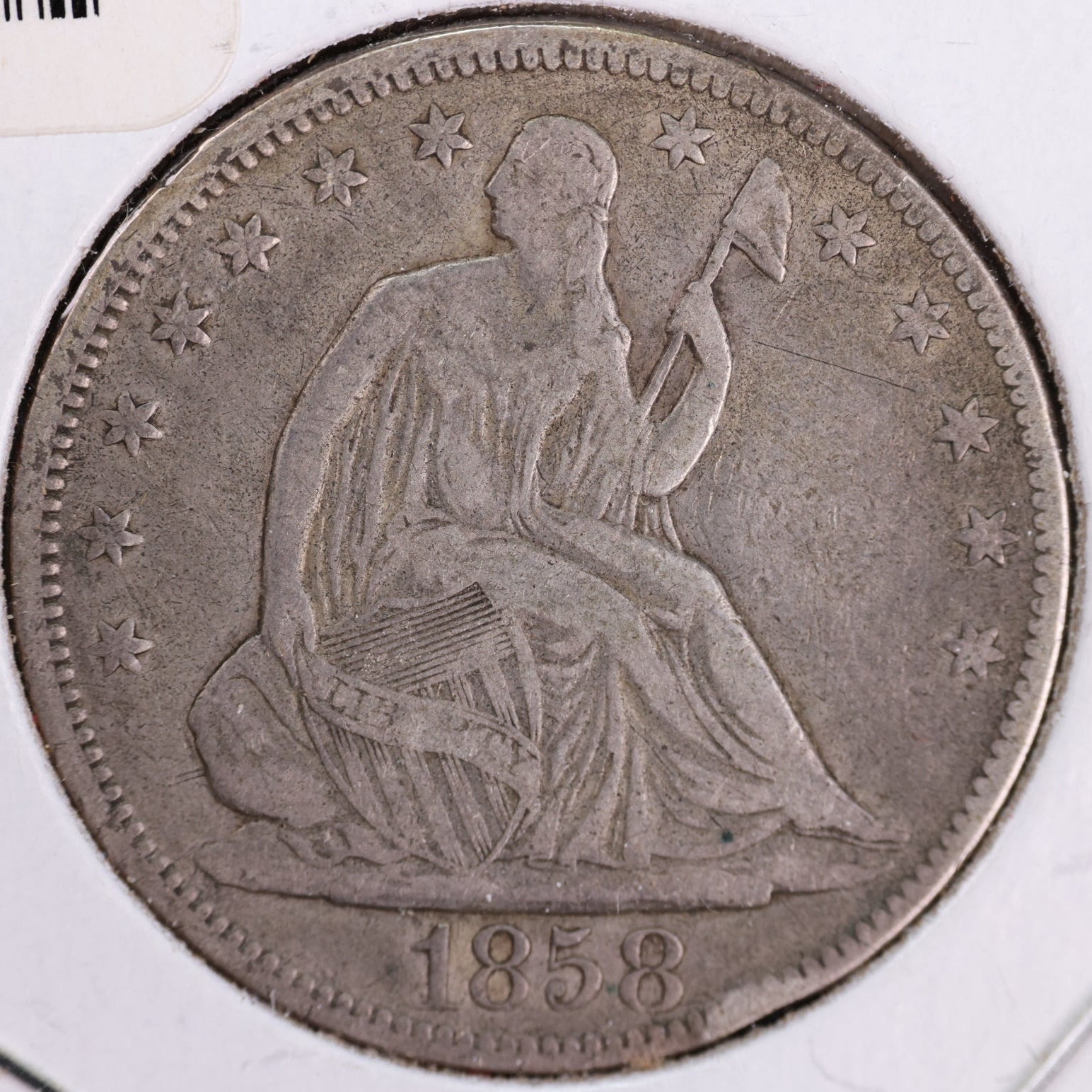 1858 Liberty Seated Half Dollar, Very Fine Circulated Coin, Store #HR0840