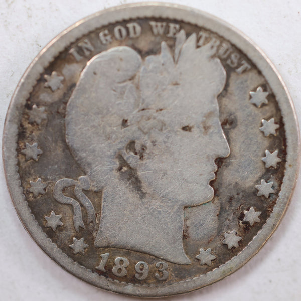 1893-O Barber Quarter, Very Good+ Circulated Coin, Store #QR761