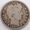 1893-O Barber Quarter, Very Good Circulated Coin, Store