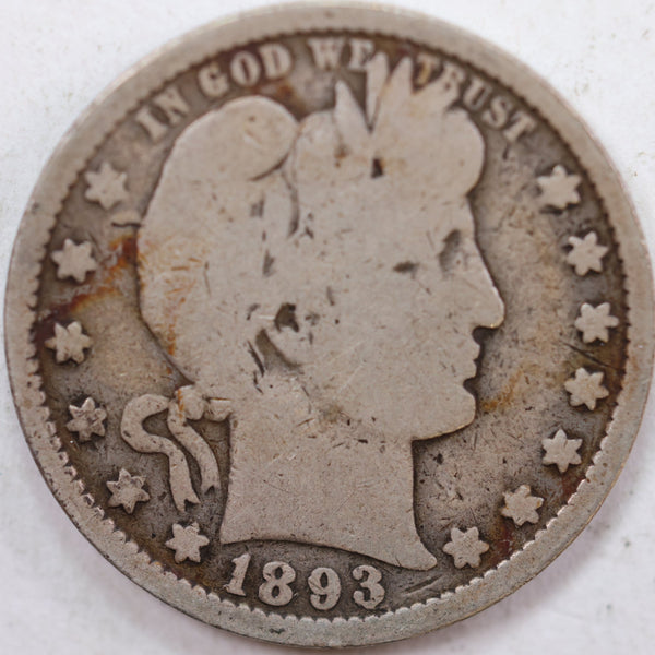 1893-O Barber Quarter, Very Good Circulated Coin, Store #QR762