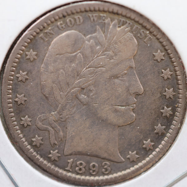 1893-O Barber Quarter, Very Fine+ Circulated Coin, details, Store #QR763