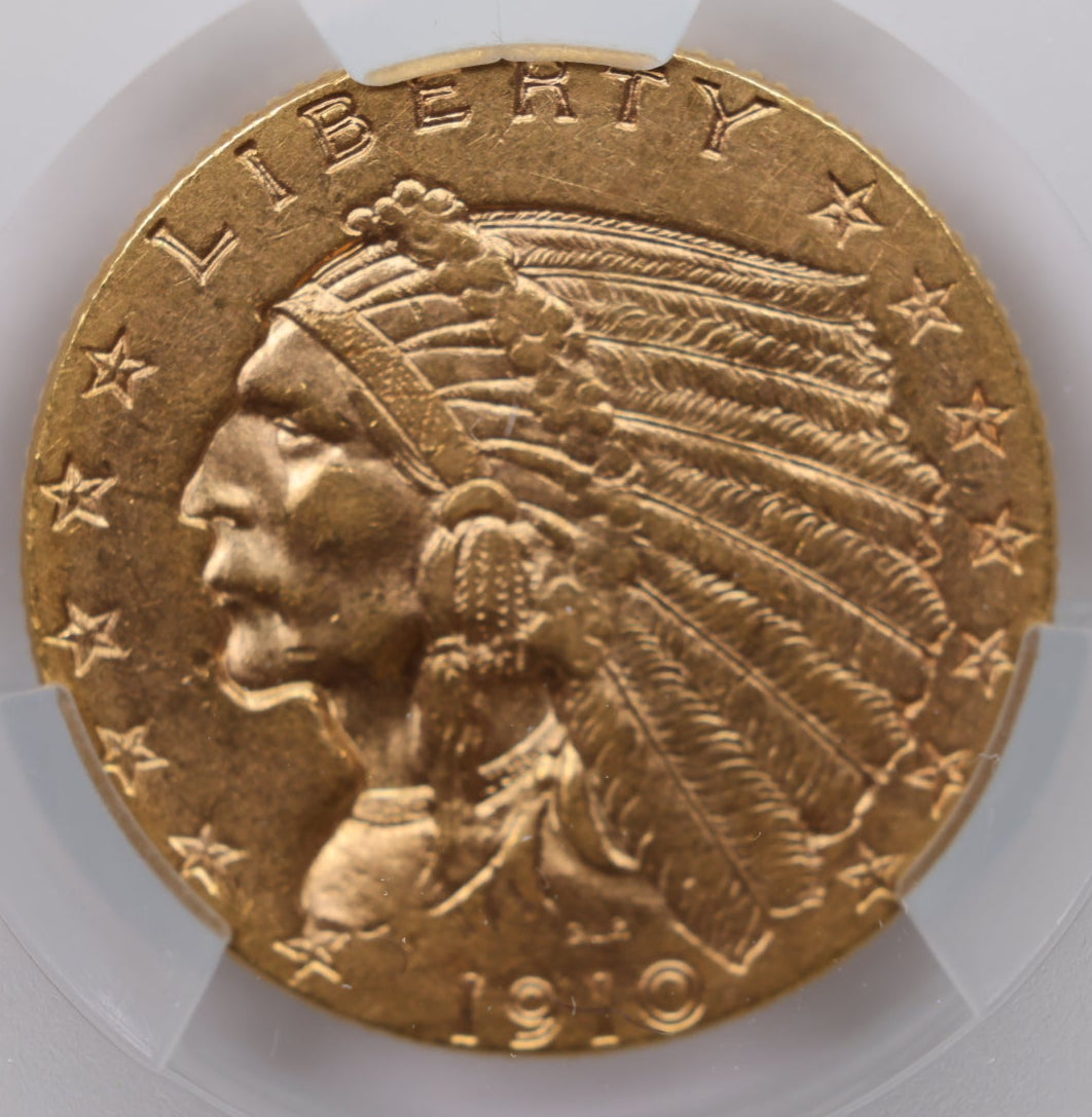 1910 $2.50 Quarter Gold Eagle, CAC Certified AU-58, Slider-Coin, Store #G003.