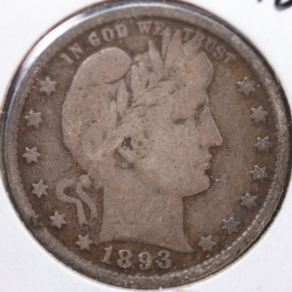 1893-S Barber Quarter, Very Good+ Circulated Coin, Store #QR765