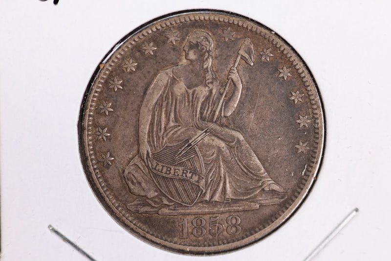 1858-O Liberty Seated Half Dollar, Affordable Circulated Coin. Store Sale
