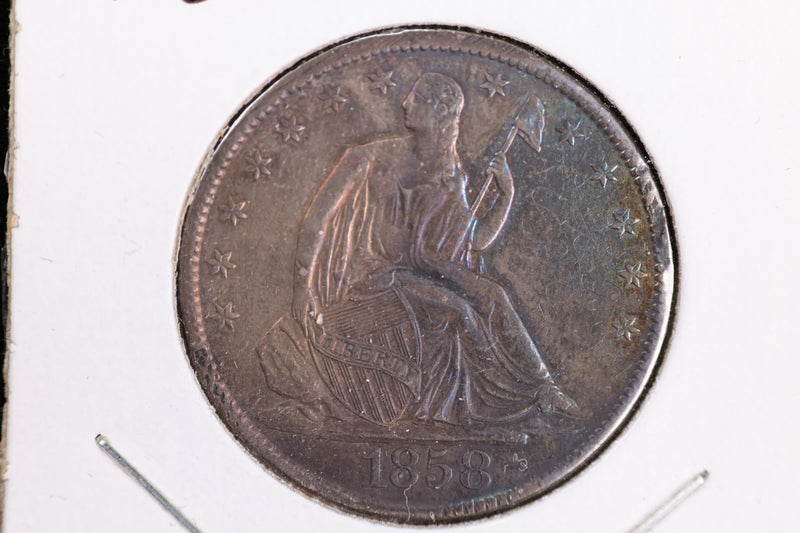 1858-O Liberty Seated Half Dollar, Affordable Circulated Coin. Store Sale