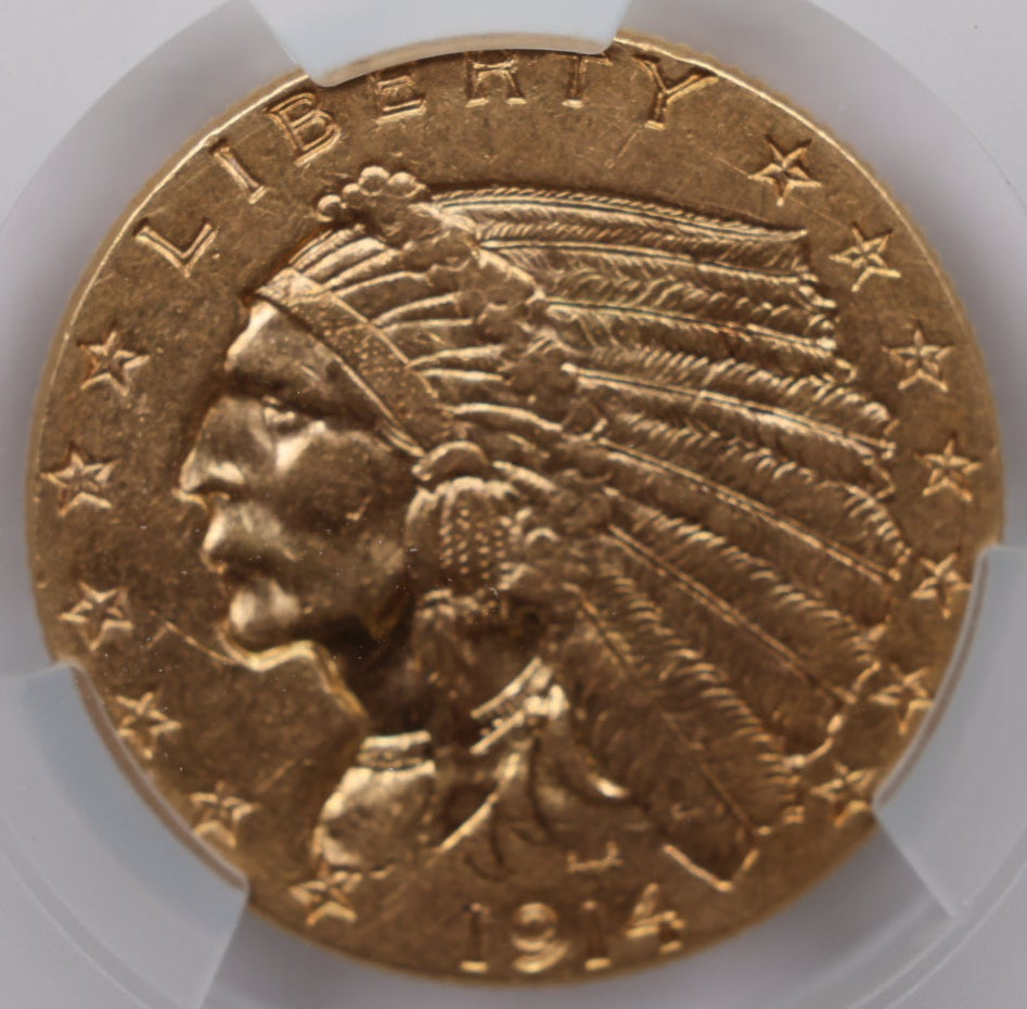 1914 $2.50 Quarter Gold Eagle, CAC Certified AU-58, Slider-Coin, Store #G022.