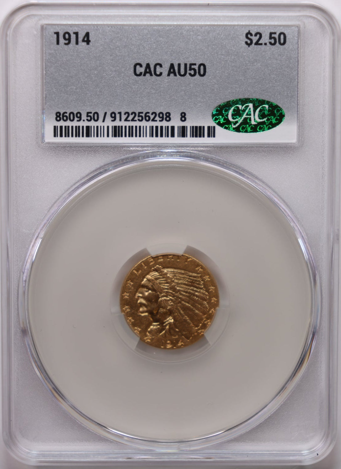 1914 $2.50 Quarter Gold Eagle, CAC Certified AU-58, Slider-Coin, Store #G022.