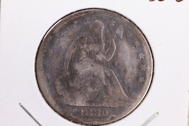 1860-O Liberty Seated Half Dollar, Affordable Circulated Coin. Store Sale