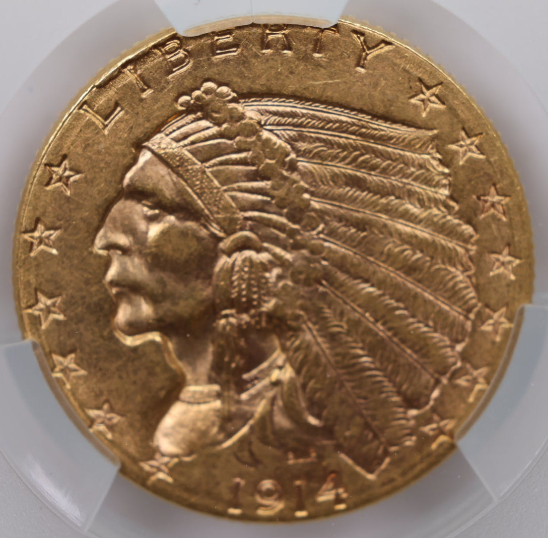 1914-D $2.50 Quarter Gold Eagle, CAC Certified AU-55, Slider-Coin, Store #G023.