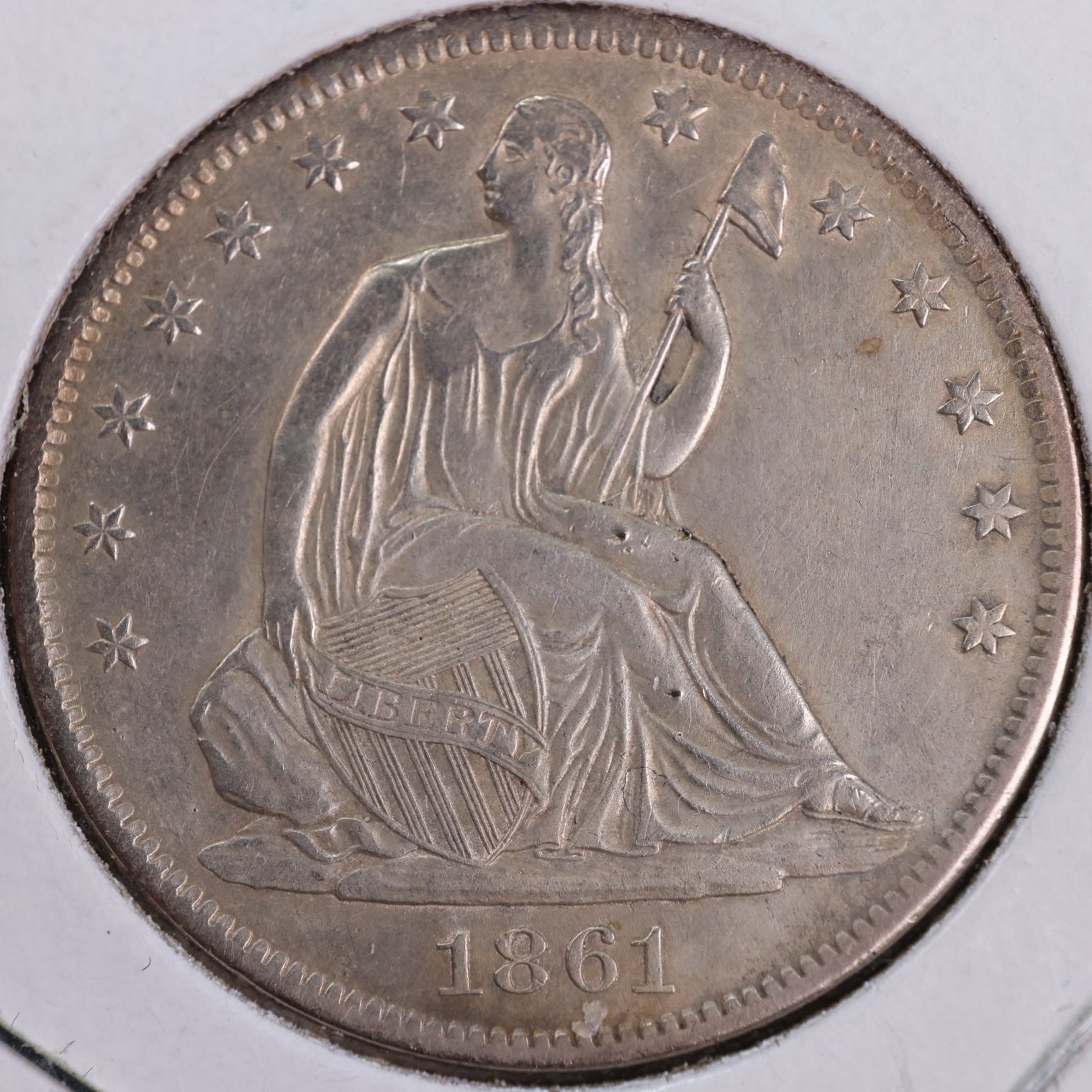 1861-S Liberty Seated Half Dollar, About Uncirculated Coin. Store #HR1972