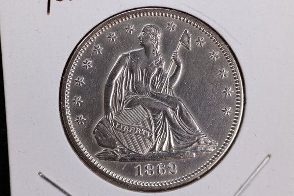 1862 Liberty Seated Half Dollar, Affordable Circulated Coin. Store Sale #23080944