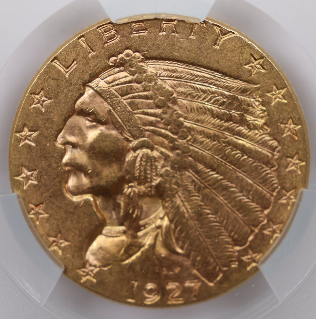 1927 $2.50 Quarter Gold Eagle, CAC Certified MS-61, Uncirculated Coin, Store #G027.