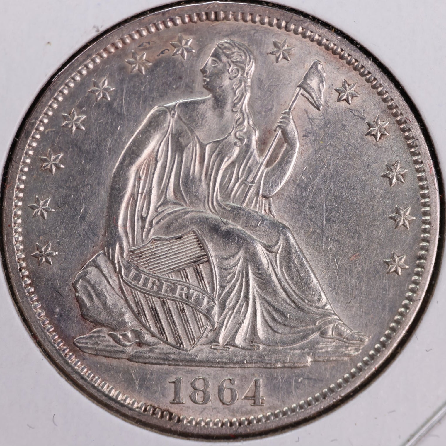 1864 Liberty Seated Half Dollar, Mint State Uncirculated Coin. Store #HR1976