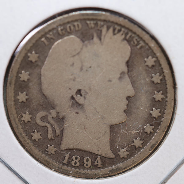 1894-S Barber Quarter, Good Circulated Coin, Store #QR785