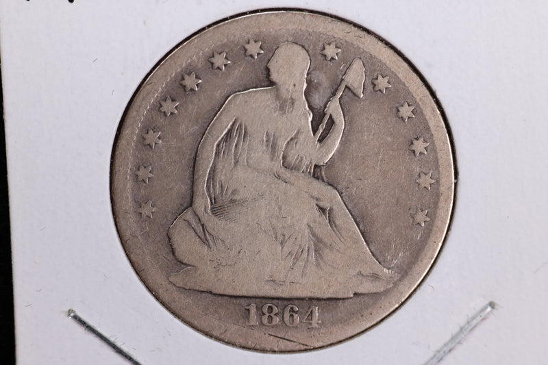 1864-S Liberty Seated Half Dollar, Affordable Circulated Coin. Store Sale