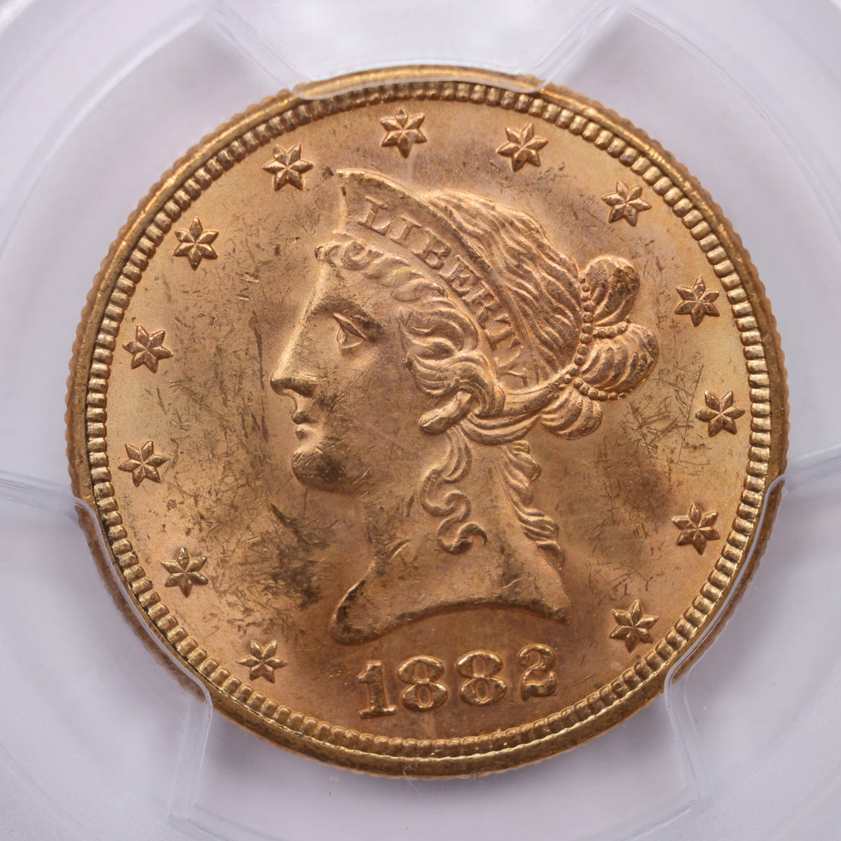 1882 $10 Gold Liberty Eagle, PCGS MS-62, Gold Uncirculated Coin, Store Sale #G030.