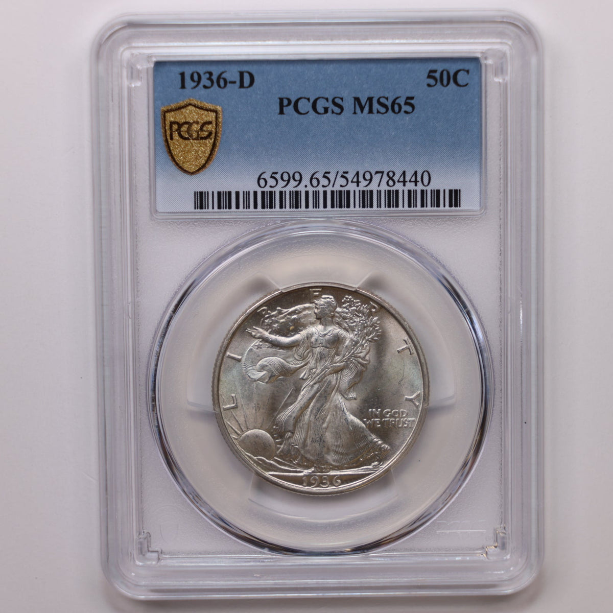 1936-D Walking Liberty Silver Half Dollar, PCGS Graded MS-65, Uncirculated. #HR115.
