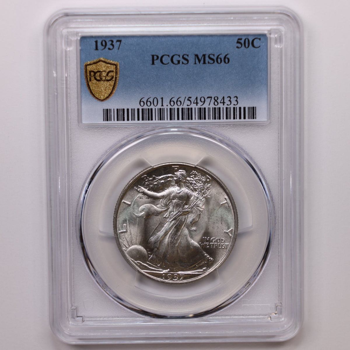 1937 Walking Liberty Silver Half Dollar, PCGS Graded MS-66, Uncirculated. #HR175.