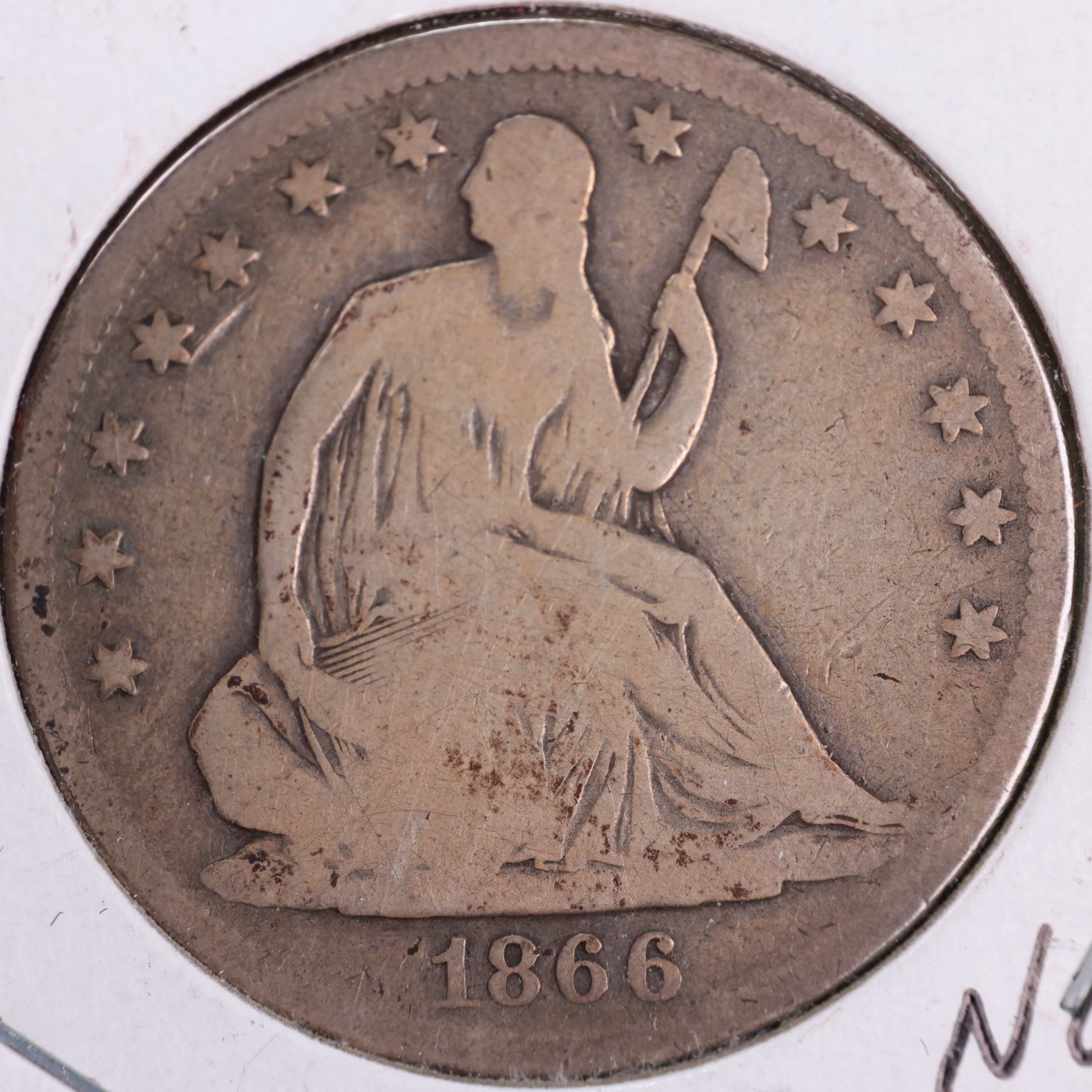 1866-S Liberty Seated Half Dollar, Very Good Circulated Coin. Store #HR1983