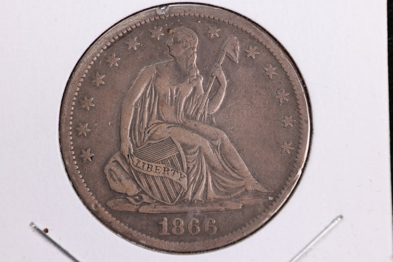 1866-S Liberty Seated Half Dollar, Affordable Circulated Coin. Store Sale