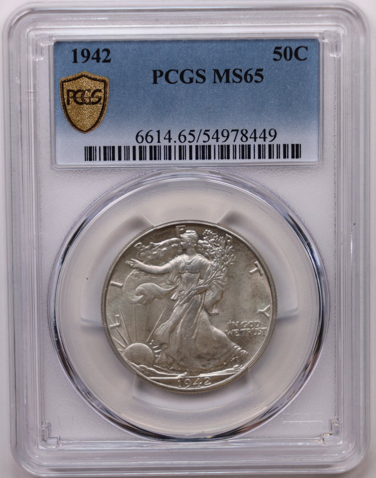 1942 Walking Liberty Silver Half Dollar, PCGS Graded MS-65, Uncirculated. #HR244.