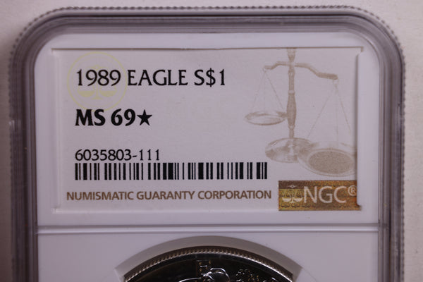 1989 American Silver Eagle, NGC Graded MS 69 Star, Store SALE #AE0174.