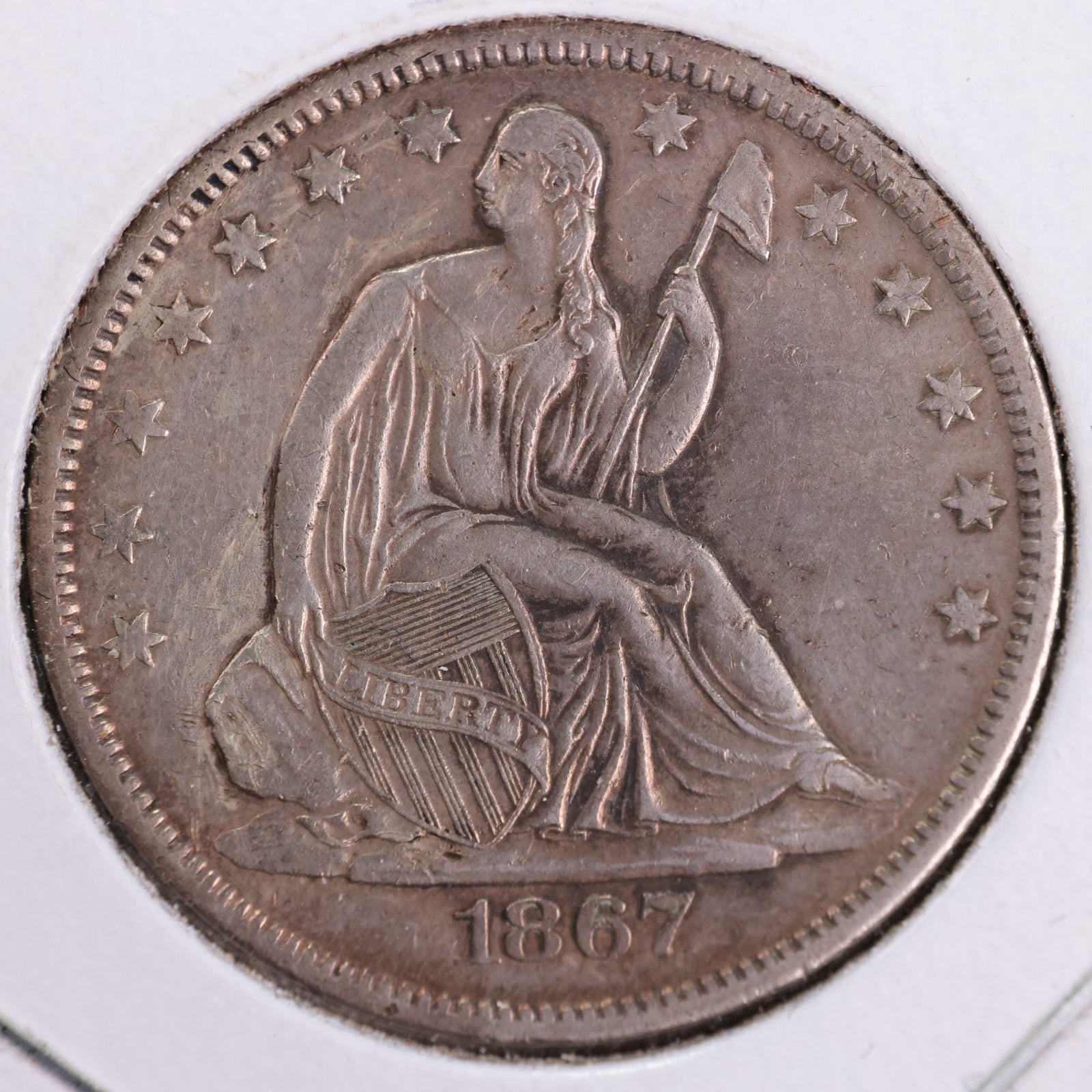 1867-S Liberty Seated Half Dollar, Extra Fine+ Circulated Coin. Store #HR1985