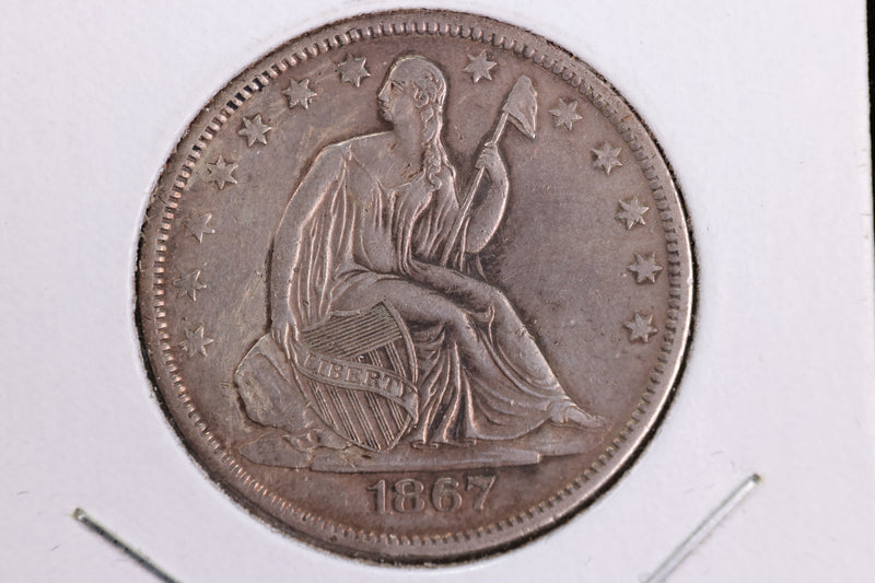1867-S Liberty Seated Half Dollar, Affordable Circulated Coin. Store Sale
