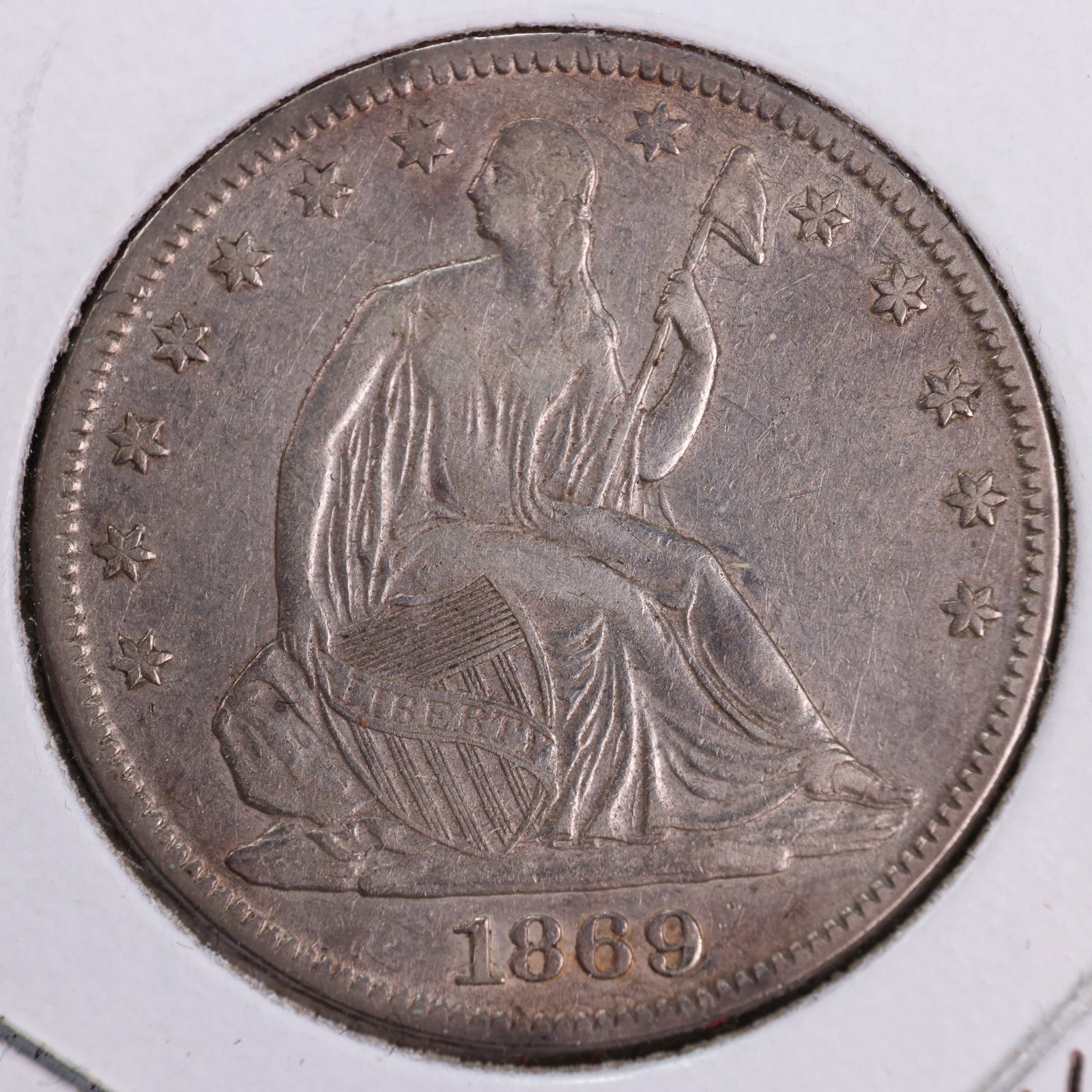1869 Liberty Seated Half Dollar, Extra Fine+ Circulated Coin. Store #HR1992