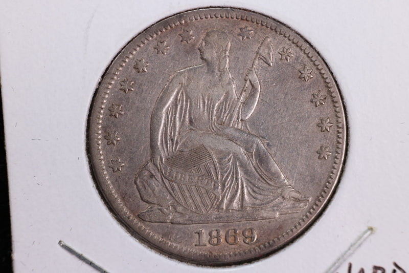 1869 Liberty Seated Half Dollar, Affordable Circulated Coin. Store Sale