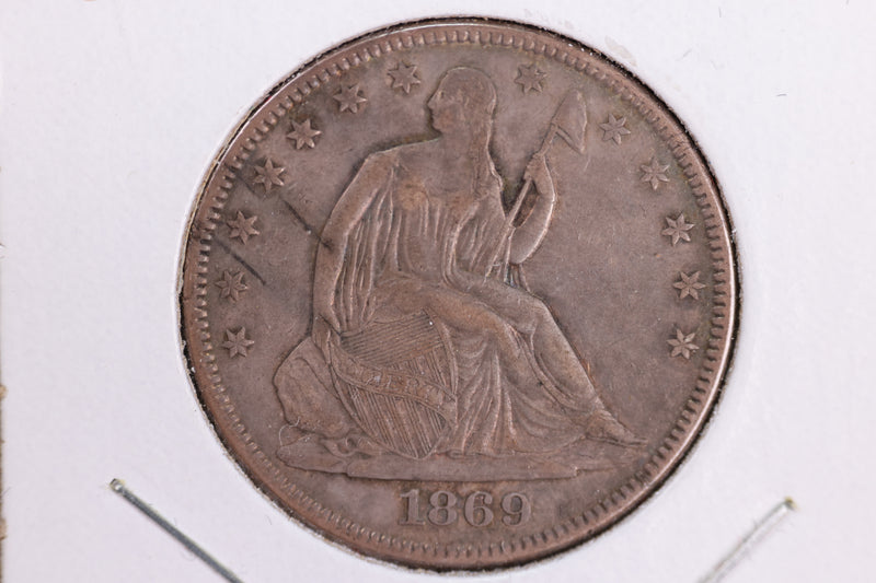 1869 Liberty Seated Half Dollar, Affordable Circulated Coin. Store Sale