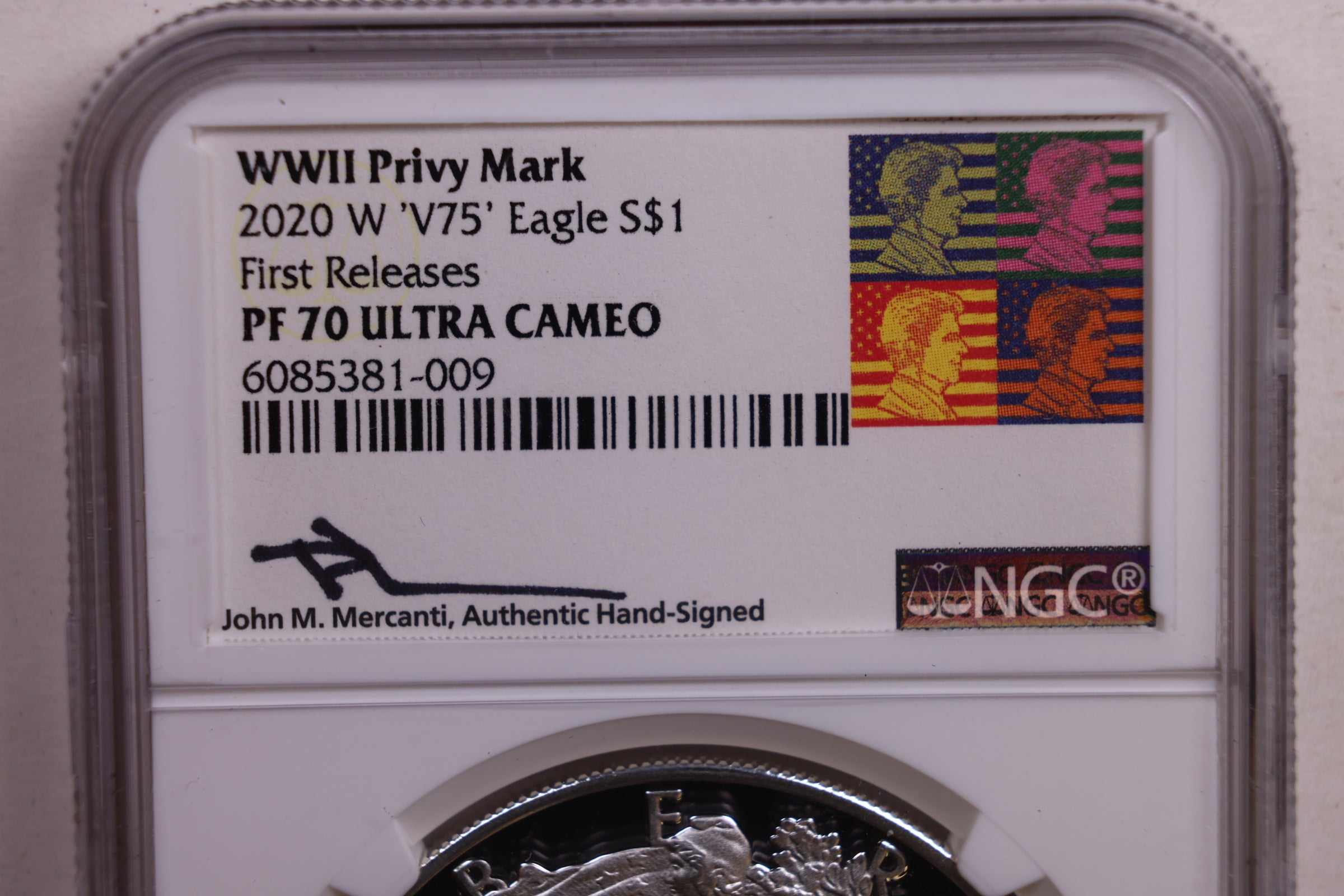 2020-W American Silver Eagle, 'V75' Privy, NGC PF-70, Store #AE0177