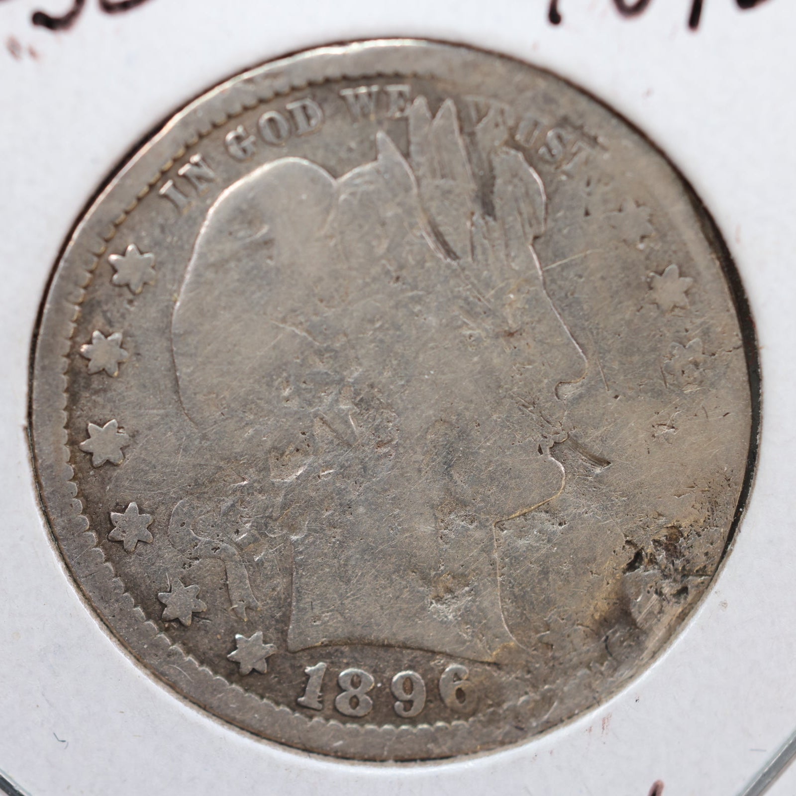 1896-S Barber Quarter, "KEY DATE", Damaged, Circulated Coin, Store #QR839.