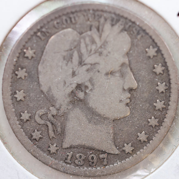 1897-O Barber Quarter, Very Good Circulated Coin, Store #QR842