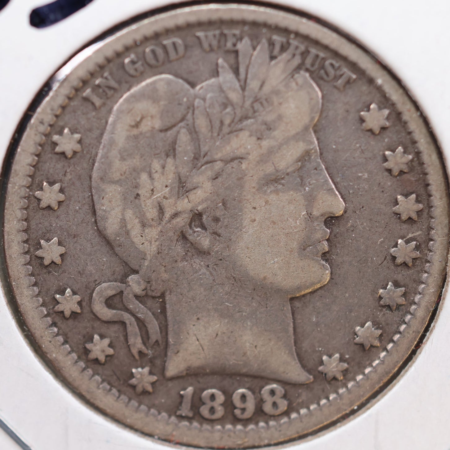 1898 Barber Silver Quarter, Fine Circulated Collectible Coin, Store #QR846