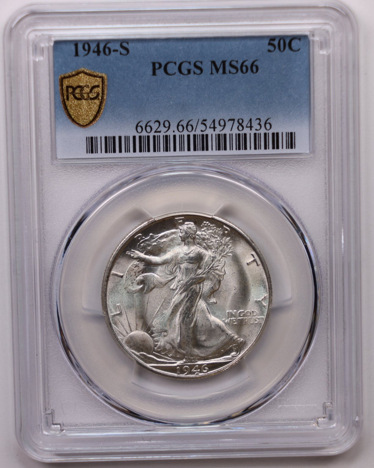 1946-S Walking Liberty Silver Half Dollar, PCGS Graded MS-66, Uncirculated. #HR303.