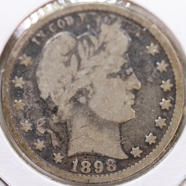 1898 Barber Quarter, Very Good Circulated Coin, Store #QR847