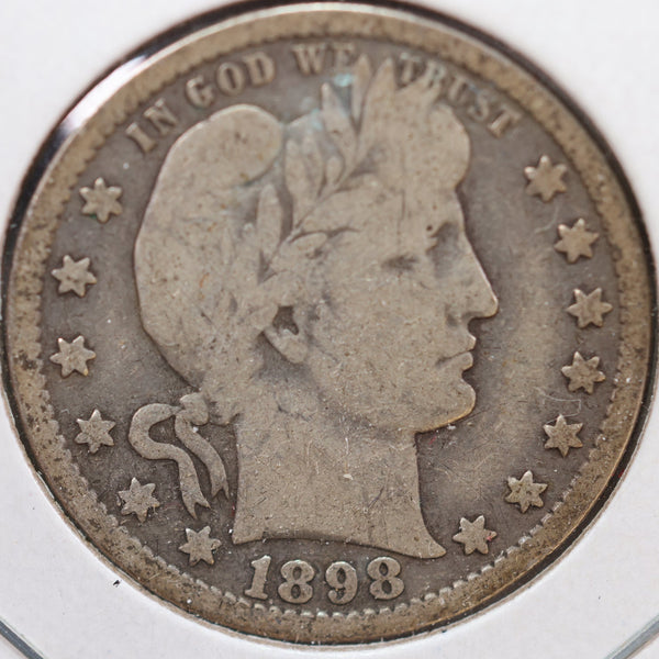 1898-O Barber Quarter, Very Good Circulated Coin, Store #QR848