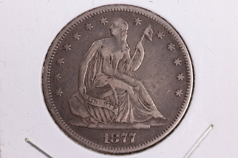 1877-S Liberty Seated Half Dollar, Affordable Circulated Coin. Store Sale