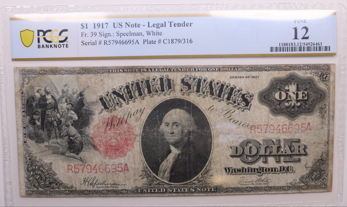 1917 $1, Legal Tender Note. Fr#39, PMG F-12, Circulated Currency, Store #GLT